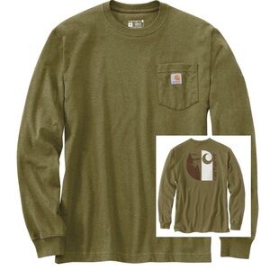 Carhartt Men's Green Loose Fit Heavyweight Long-Sleeve Graphic Tee Size XL
